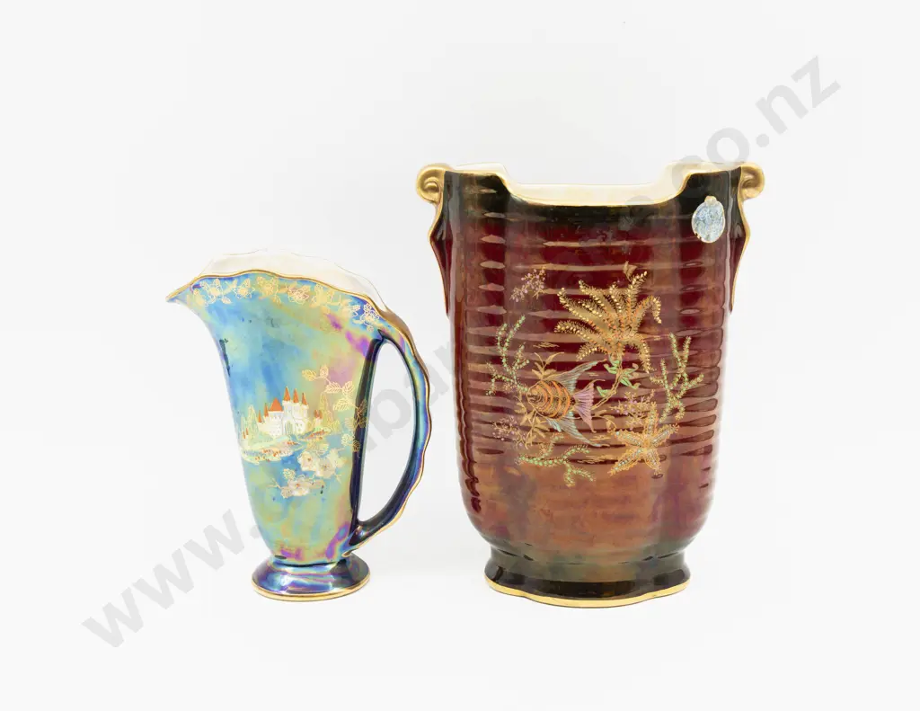 Crown Devon Lustre Ridged Vase & Jug Tallest 22.5cm H Image 1++