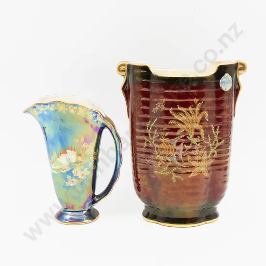 Crown Devon Lustre Ridged Vase & Jug Tallest 22.5cm H