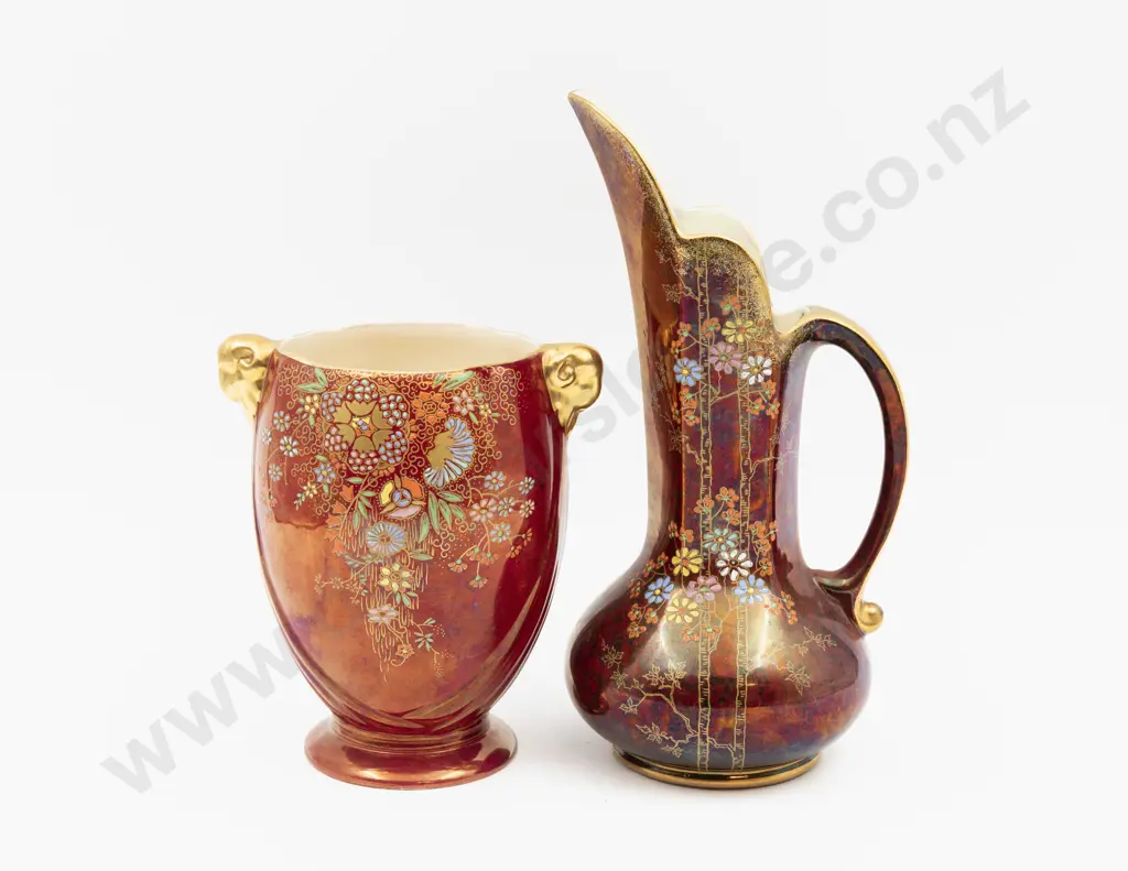 Crown Devon Lustre & Floral Enamel Decorated Vase & Jug Tallest 26cm H Image 1++