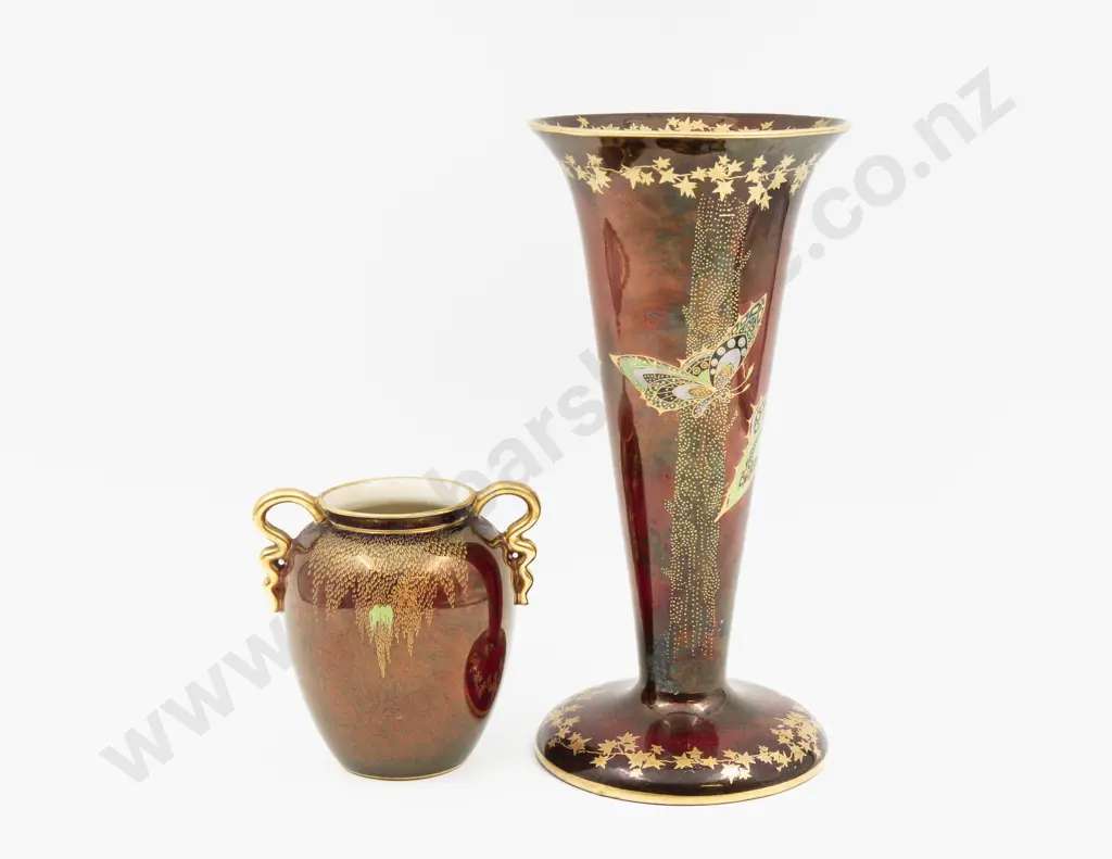 Crown Devon Sylvan Lustrine Vase & Carlton Ware Rouge Royale Vase Tallest 23cm H Image 1++