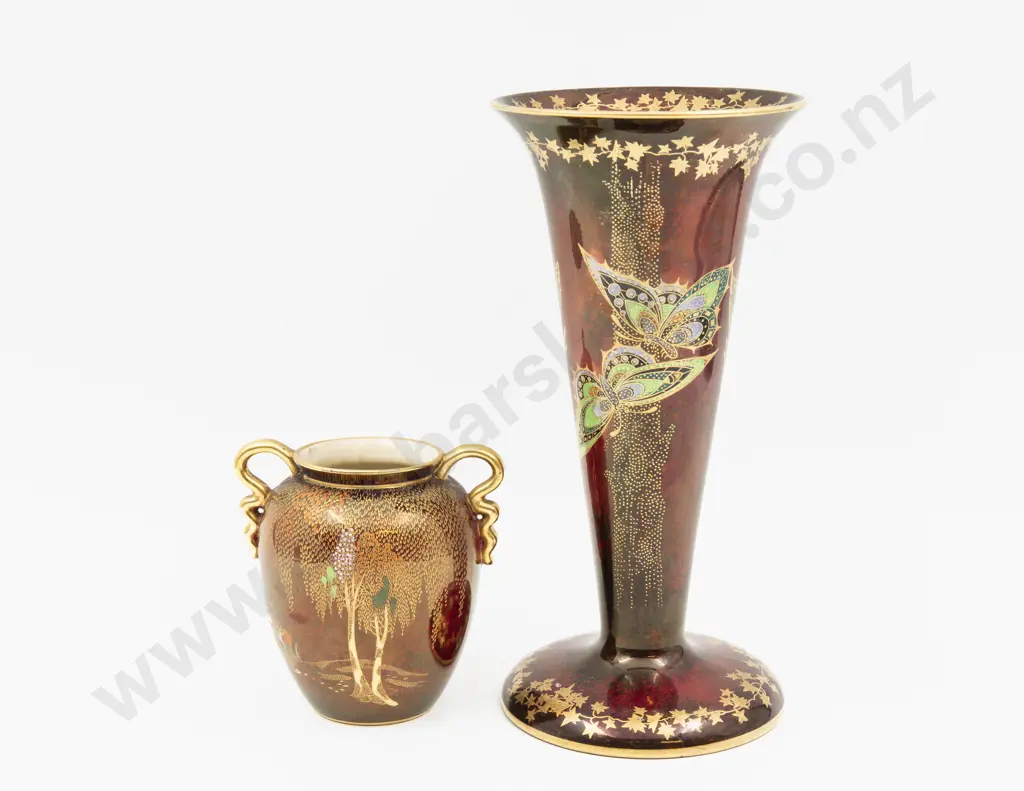 Crown Devon Sylvan Lustrine Vase & Carlton Ware Rouge Royale Vase Tallest 23cm H Image 1++