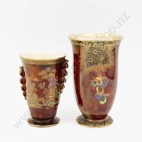 Two Crown Devon Lustre Vases Tallest 16cm H