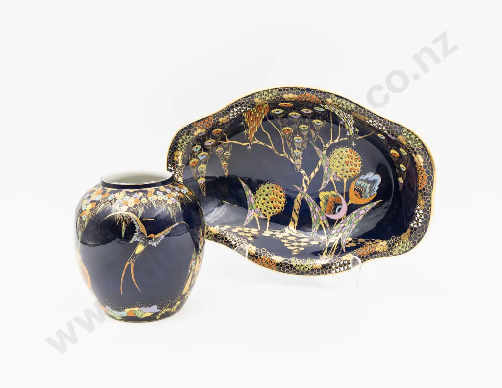 Carlton Ware Enamel Decorated Bowl 27.5cm L & Ginger Jar Image 1++