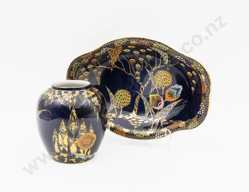 Carlton Ware Enamel Decorated Bowl 27.5cm L & Ginger Jar Image 1++