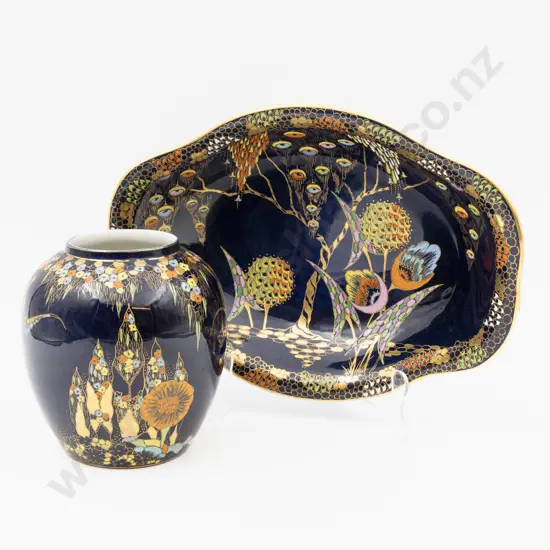 Carlton Ware Enamel Decorated Bowl 27.5cm L & Ginger Jar
