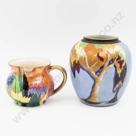 Carlton Ware Hand Painted Ginger Jar & Lustre Jug Tallest 14cm H