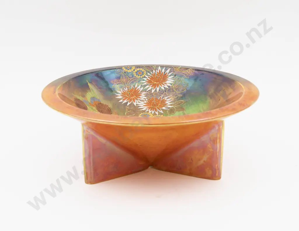 Carlton Ware Lustre Enamel Decorated Angular Base Bowl 23.5cm Dia Image 1++