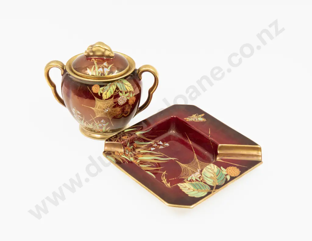 Carlton Ware Rouge Royale Lidded Pot & Ashtray Tallest 10.5cm H Image 1++