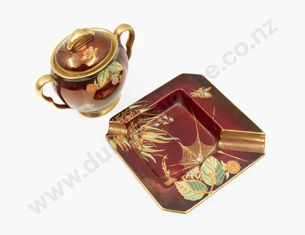 Carlton Ware Rouge Royale Lidded Pot & Ashtray Tallest 10.5cm H Image 1++