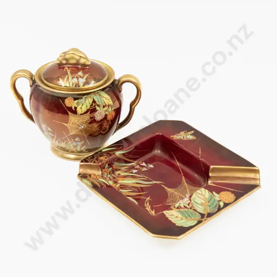 Carlton Ware Rouge Royale Lidded Pot & Ashtray Tallest 10.5cm H