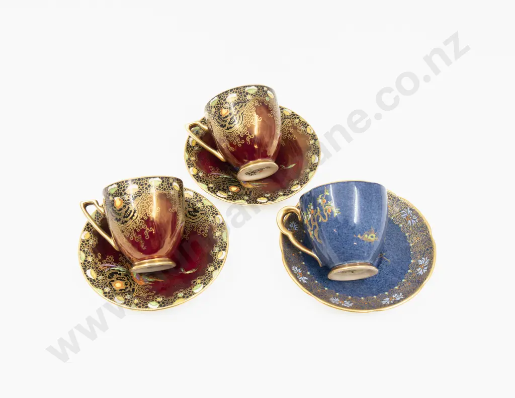 Three Carlton Ware Lustre Demitasse Cups & Saucers Image 1++