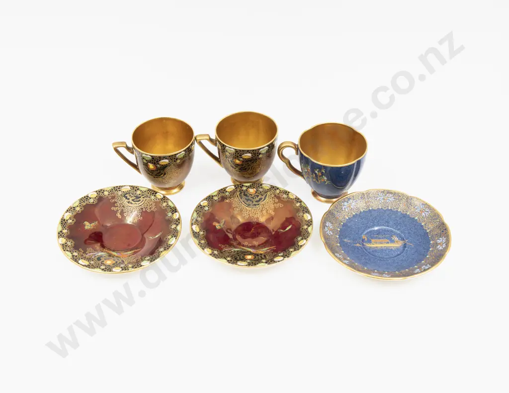 Three Carlton Ware Lustre Demitasse Cups & Saucers Image 1++