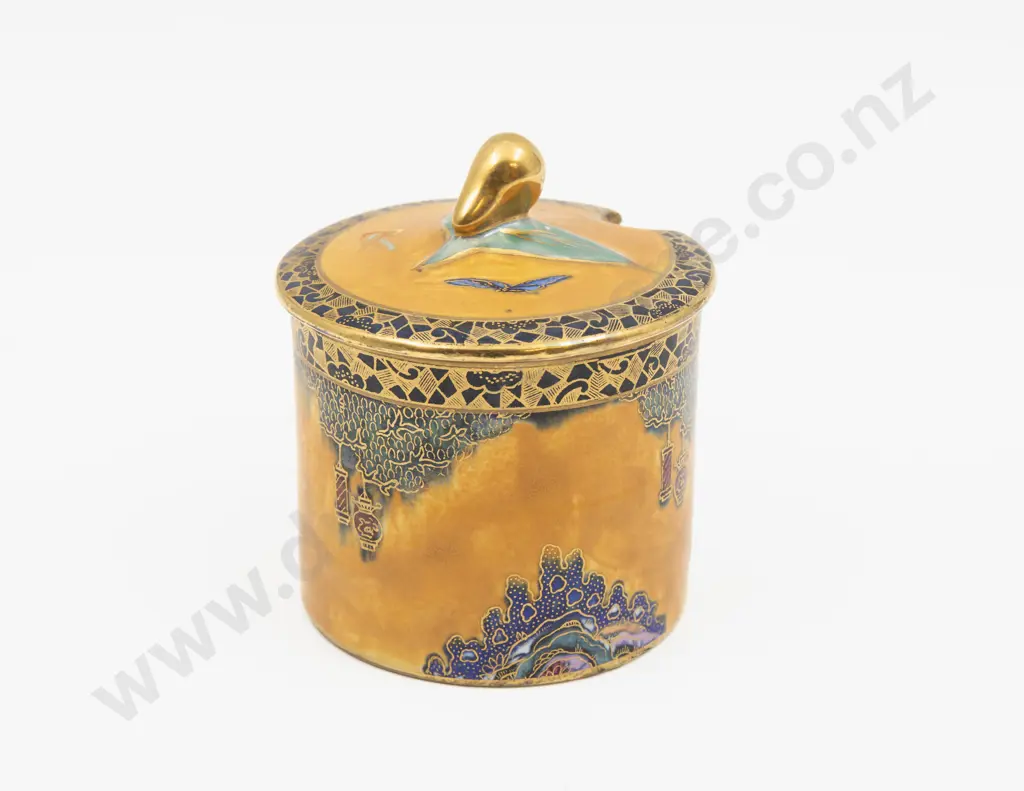 Carlton Ware Lustre Pagoda Pattern Vase & Lidded Preserve Pot Tallest 15cm H Image 1++