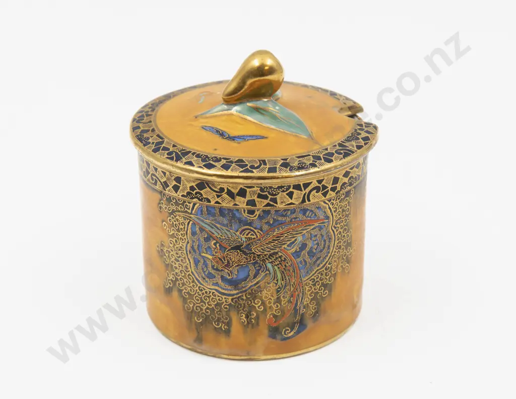 Carlton Ware Lustre Pagoda Pattern Vase & Lidded Preserve Pot Tallest 15cm H Image 1++