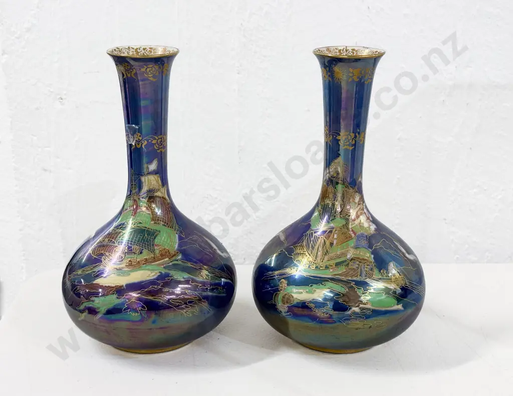 Pair of Devon Lustre Ware Gourd Shaped Vases Image 1++