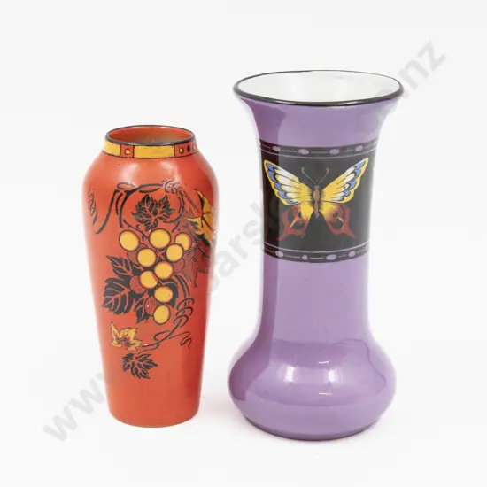 Shelley Enamel Decorated Vase & Other Tallest 15.5cm H