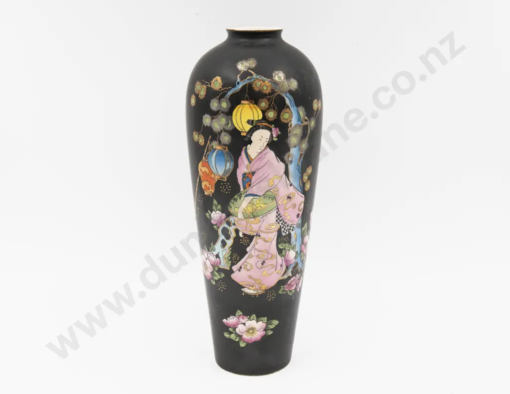 Crown Devon Tall Polychrome Decorated Vase 32.5cm H Image 1++