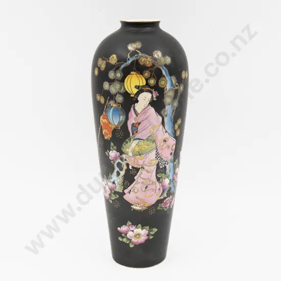 Crown Devon Tall Polychrome Decorated Vase 32.5cm H