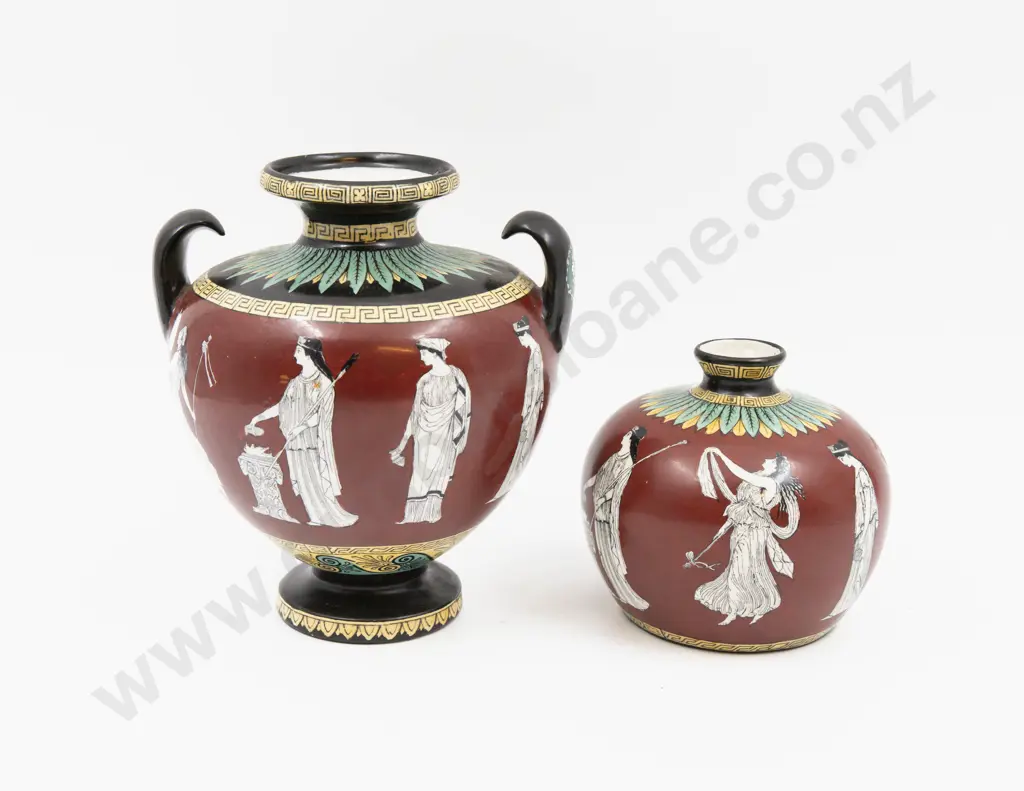Two Foley Pottery Flaxman's Athena Pattern Vases Tallest 17cm H Image 1++
