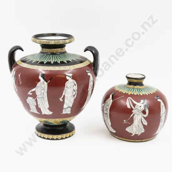 Two Foley Pottery Flaxman's Athena Pattern Vases Tallest 17cm H