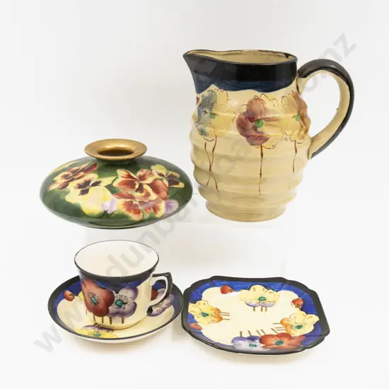 Pansy Decorated Jug Vase & Trio Tallest 18cm H
