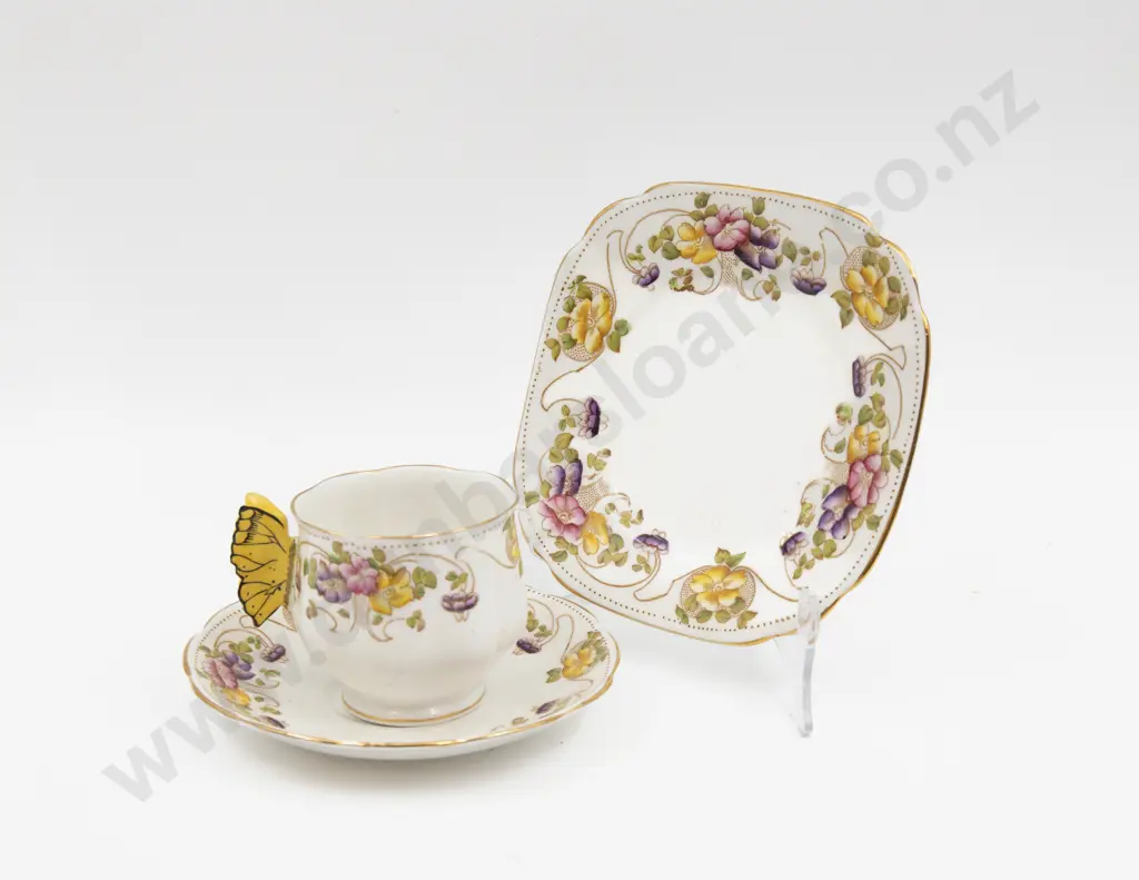 Royal Albert Butterfly Handle Teacup Saucer & Plate Image 1++