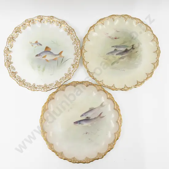 Three Royal Doulton Plates Hand Painted with Fish 22cm Dia