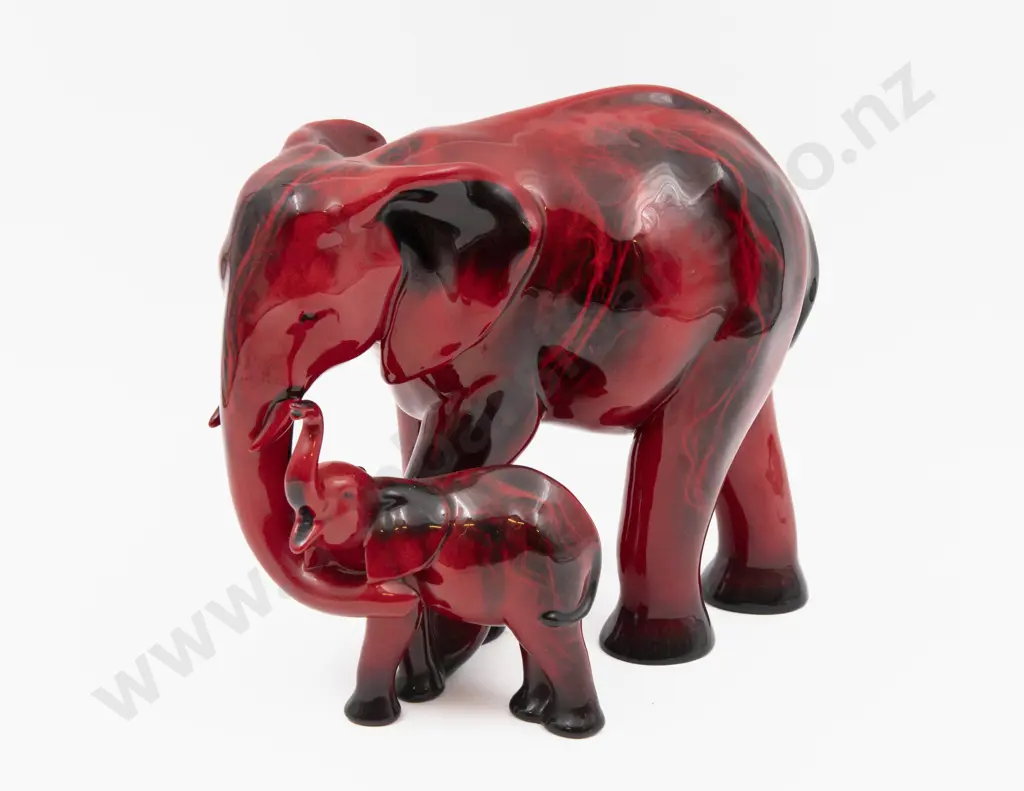 Large Royal Doulton Flambe Elephant Figure Group 22cm H Image 1++