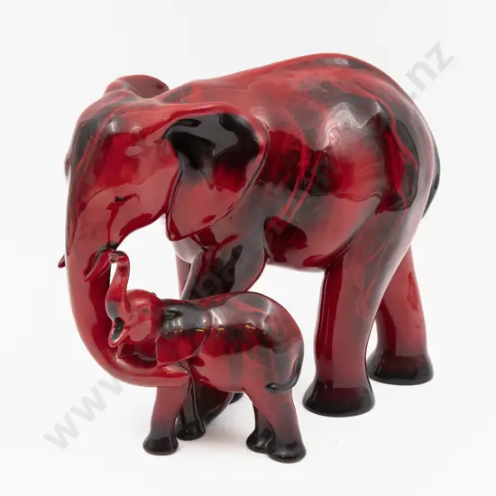 Large Royal Doulton Flambe Elephant Figure Group 22cm H
