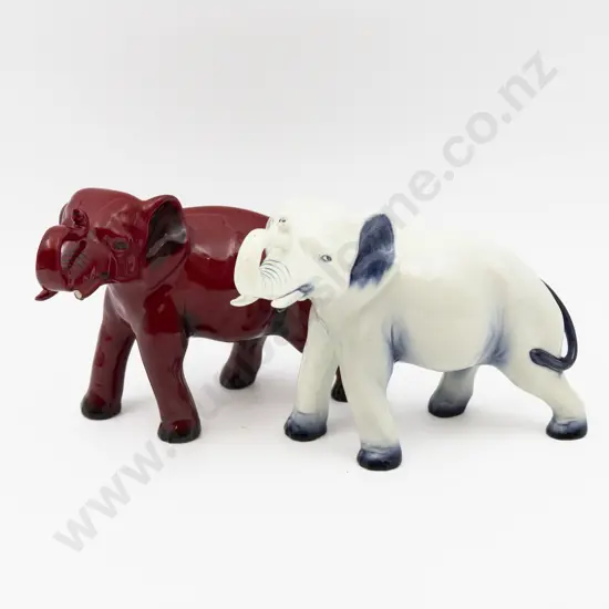 Two Royal Doulton Flambe Elephant Figures (One A/F) 14cm H