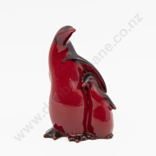 Royal Doulton Flambe Penguin Figure Group Signed Noke 14.5cm H