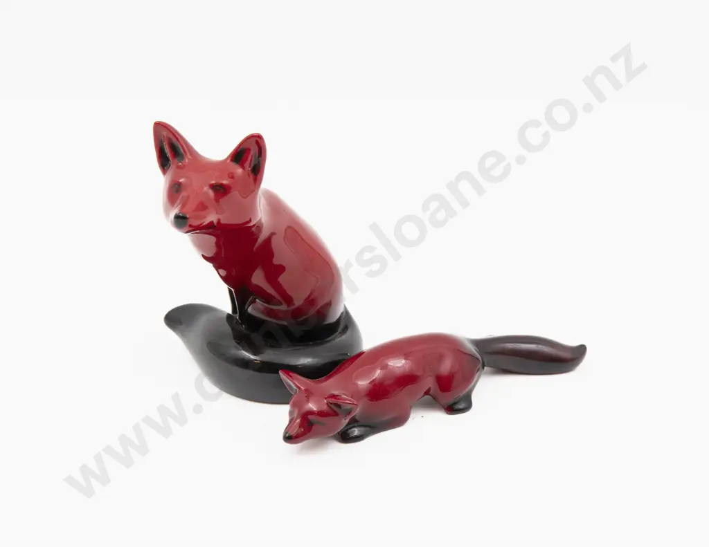 Two Royal Doulton Flambe Fox Figures Tallest 10.5cm H Image 1++