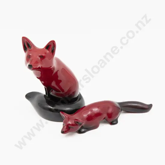 Two Royal Doulton Flambe Fox Figures Tallest 10.5cm H