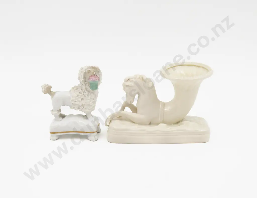 Belleek Animal Form Vase & Victorian Poodle Figure Tallest 8.5cm H Image 1++