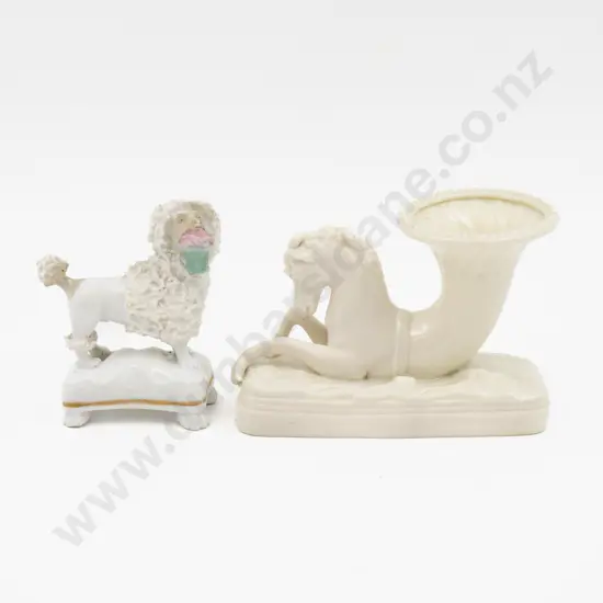 Belleek Animal Form Vase & Victorian Poodle Figure Tallest 8.5cm H