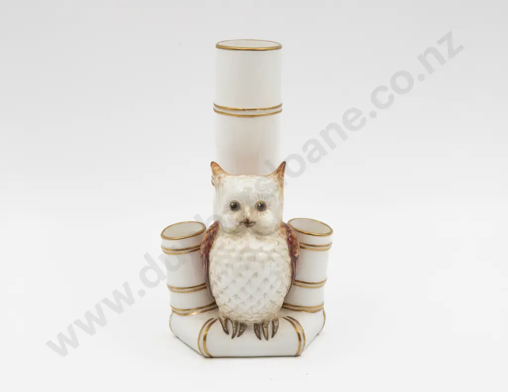 Royal Worcester Faux Bamboo Spill Vase with Owl Figure 19cm H Image 1++