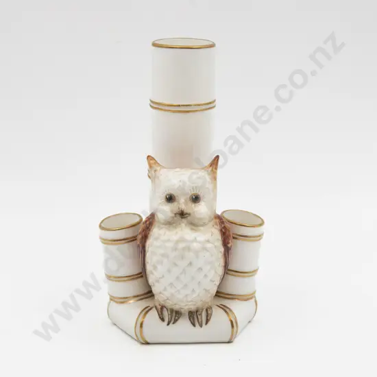 Royal Worcester Faux Bamboo Spill Vase with Owl Figure 19cm H