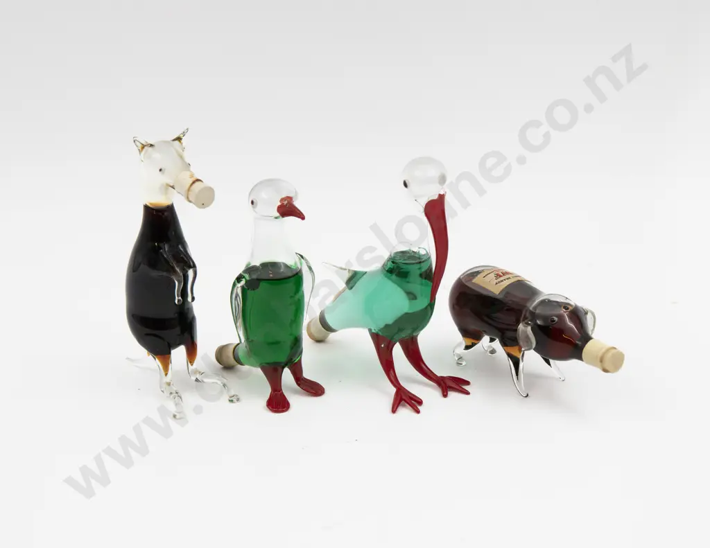 Four Hand Blown Glass Animal Form Novelty Liqueur Bottles Tallest 12cm H Image 1++