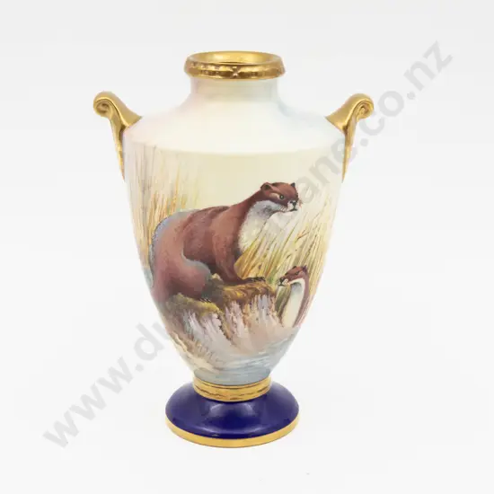 Aynsley Fine Art Collection Hand Painted Vase Depicting the Common Otter 19cm H