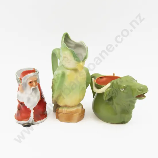 Two Royal Bayreuth Animal Form Jugs & Father Christmas Jug