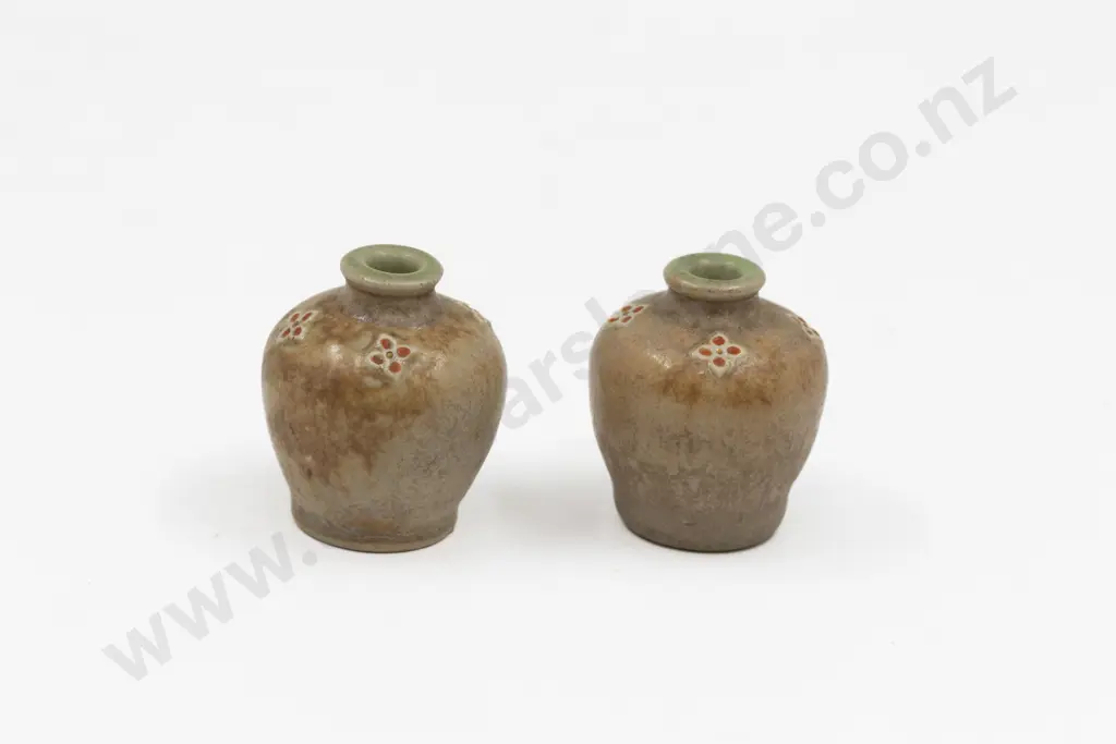 Pair Doulton Stoneware Miniature Vases 4.5cm H Image 1++