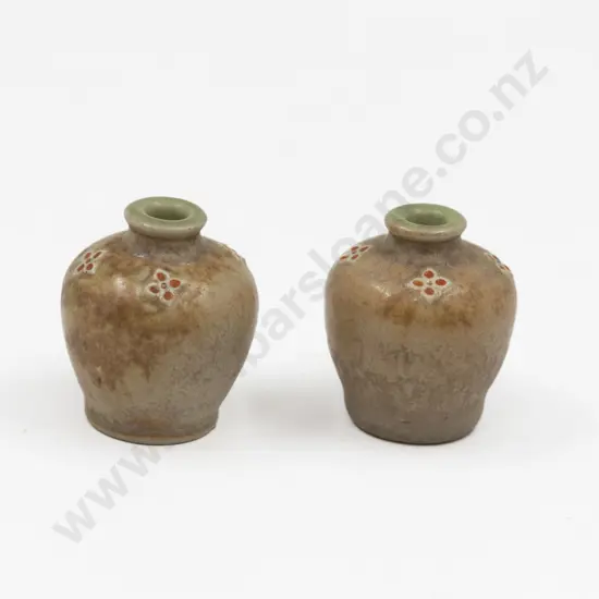 Pair Doulton Stoneware Miniature Vases 4.5cm H