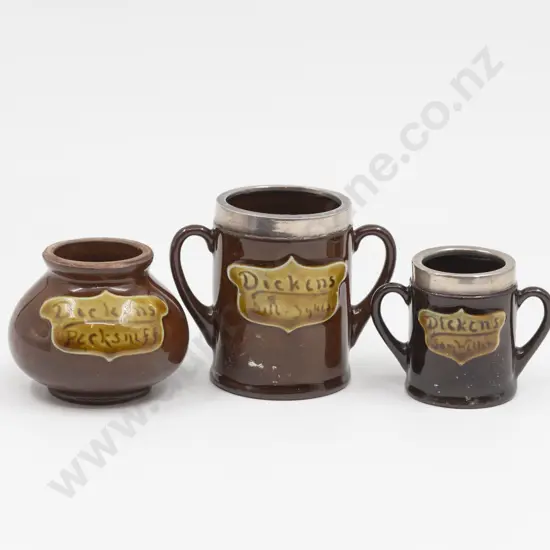 Three Doulton Kingsware Miniature Dickens Character Pots