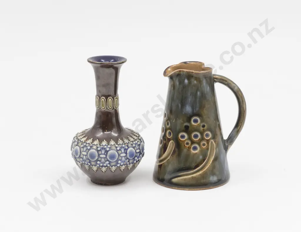 Two Doulton Stoneware Miniature Jug and Specimen Vase 9.5cm 9cm Image 1++