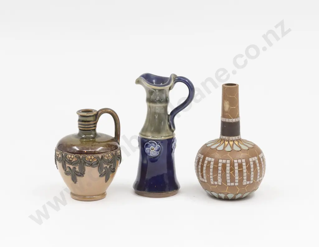 Three Doulton Stoneware Miniature Jugs and Specimen Vase Image 1++