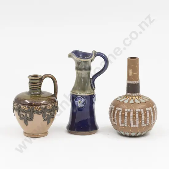 Three Doulton Stoneware Miniature Jugs and Specimen Vase