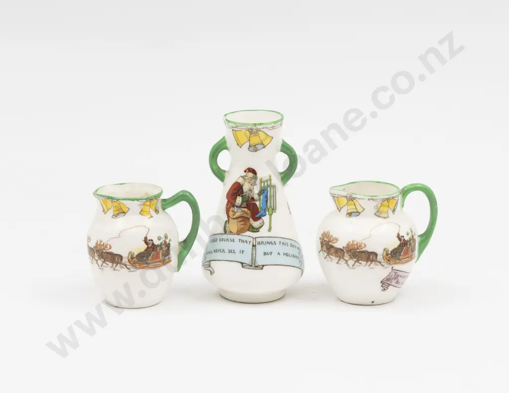 C1910 Royal Doulton Miniature 'Christmas - Santa Claus' Vase and Two Jugs Image 1++