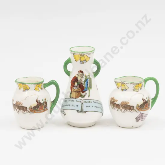 C1910 Royal Doulton Miniature 'Christmas - Santa Claus' Vase and Two Jugs