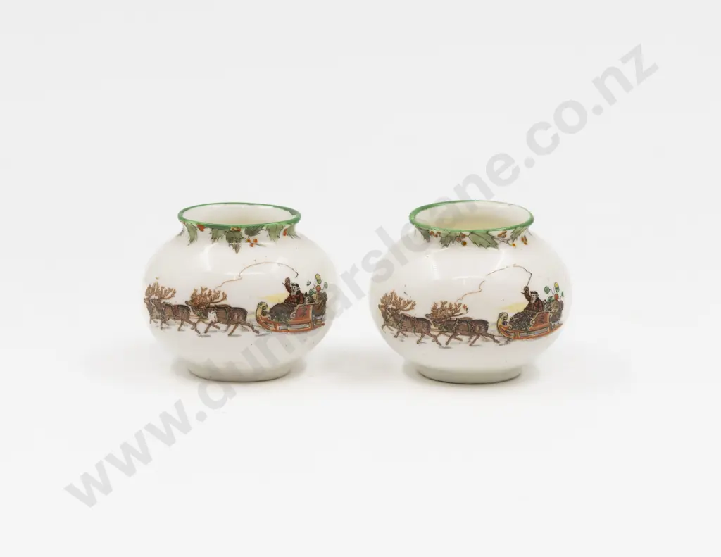 C1910 Two Royal Doulton Miniature 'Christmas - Santa Claus' Vases Image 1++
