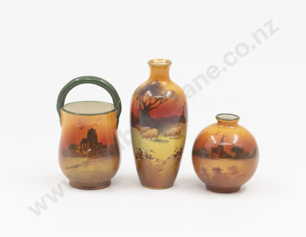 Three Royal Doulton Miniature Sunset Continuous Landscape Series Vases Image 1++